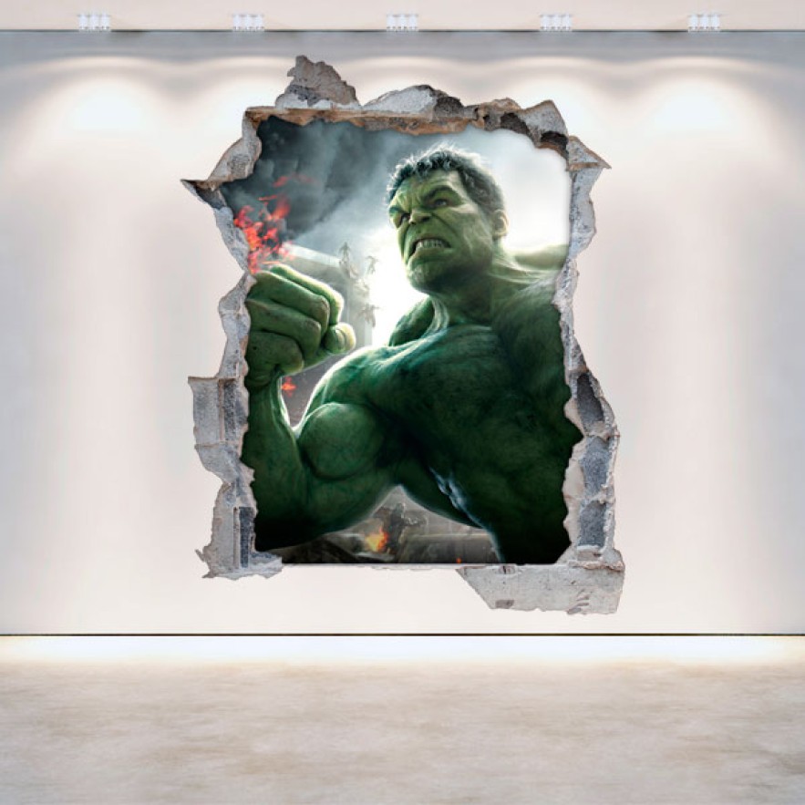 Vinilos 3d pared rota hulk